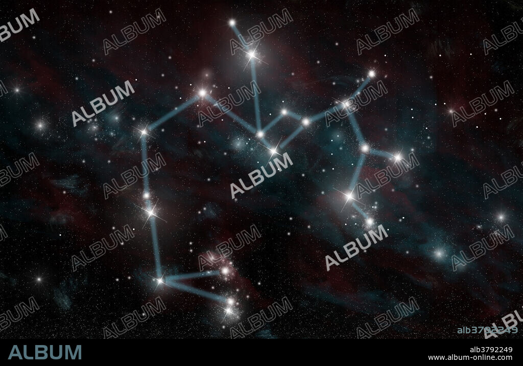 An artist's depiction of the constellation Sagittarius the Archer. One of the twelve astrological signs of the Zodiac and the sign that covers the birthdays of November 22nd through December 21st. The constellation includes the Lagoon and Swan Nebulas.