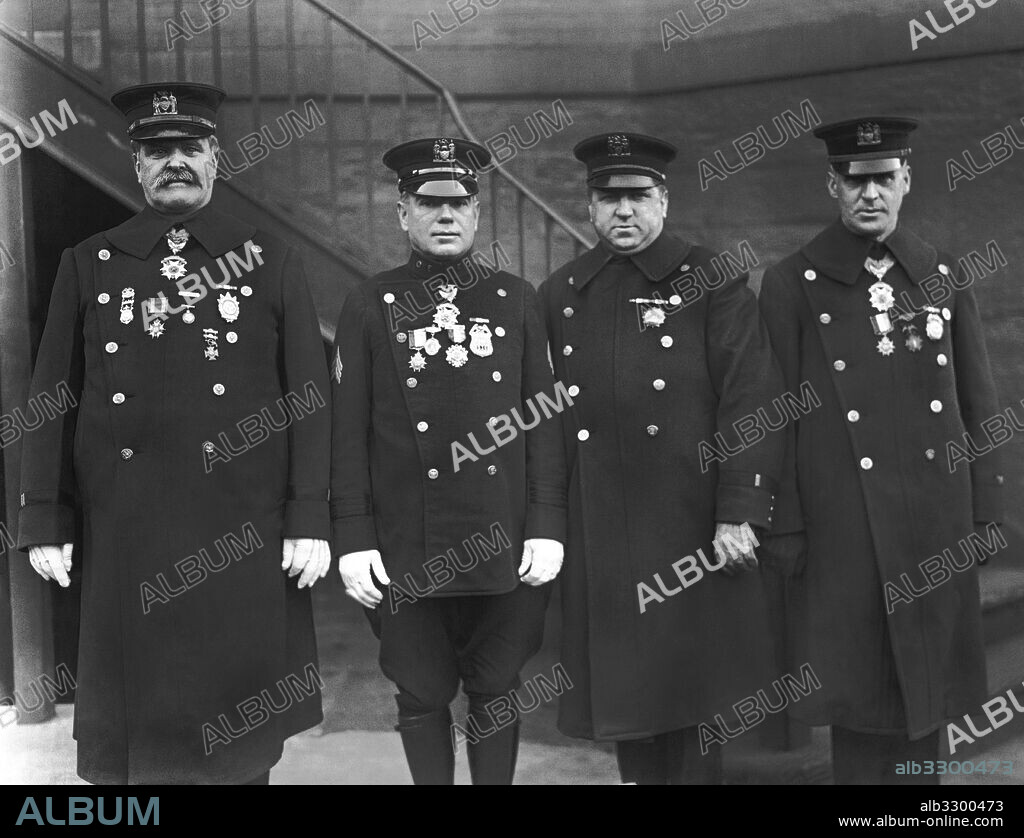 New York, New York:    c. 1927.Four members of the New York City police department's Honor Legion. All have medals for bravery.