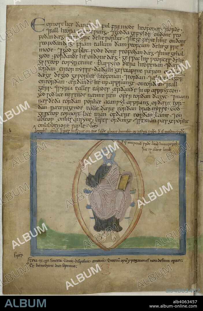 Illuminated manuscript from codex. Image and text from Genesis. Old English Hexateuch (imperfect). 2nd quarter of the 11th century-2nd half of the 12th century. Source: Cotton Claudius B. IV, f.4v.