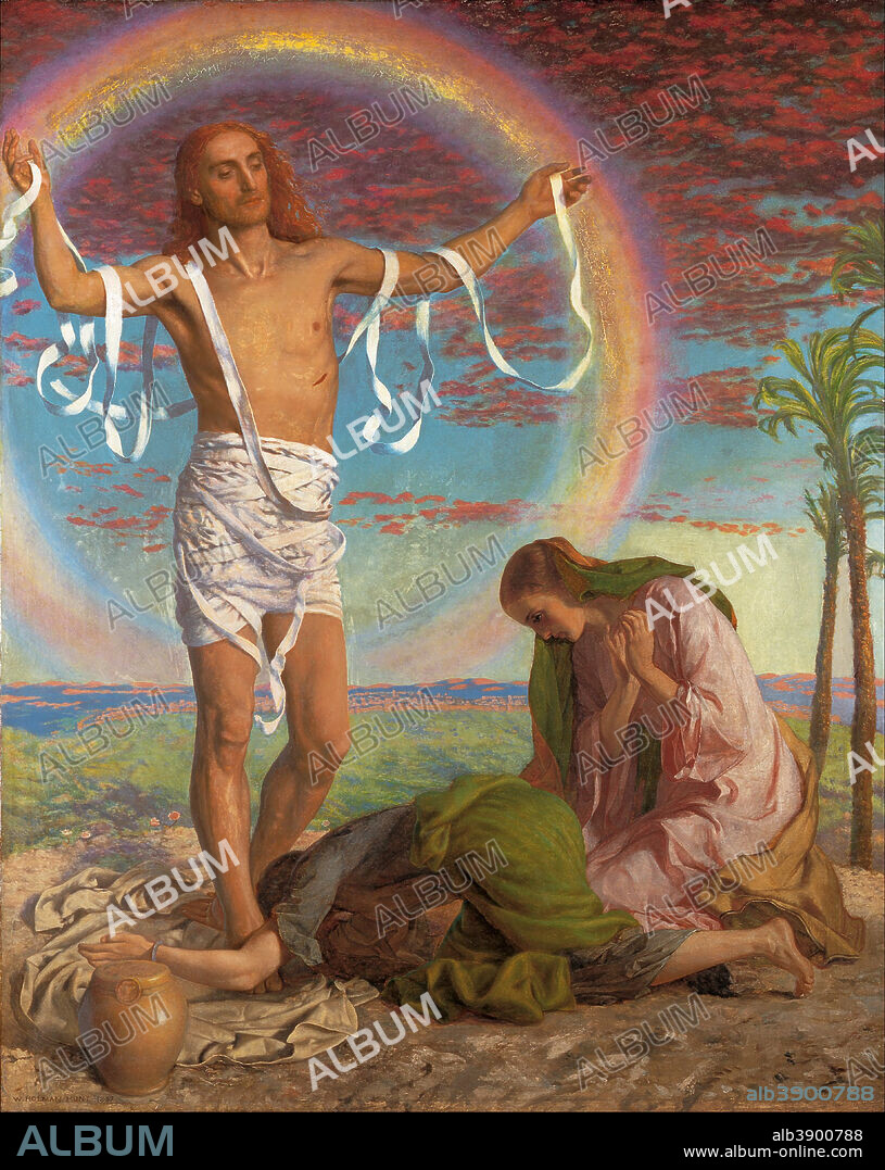 WILLIAM HOLMAN HUNT. Christ and the two Marys. Date/Period: 1847 & 1897. Painting. Oil on canvas over wood panel. Height: 117.50 mm (4.62 in); Width: 94 mm (3.70 in).