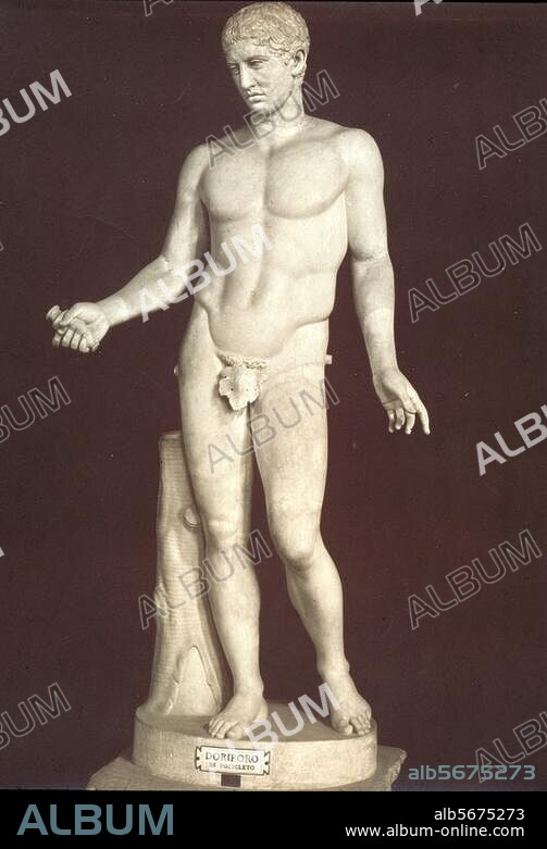 Polyklet, griech. Bildhauer um 470/60 - nach 423 v. Chr. Doryphoros. Römische Kopie nach dem Original des Polyklet, ergänzt als Athlet mit Salbgefäß. Marmor. Florenz, Galleria degli Uffizi.