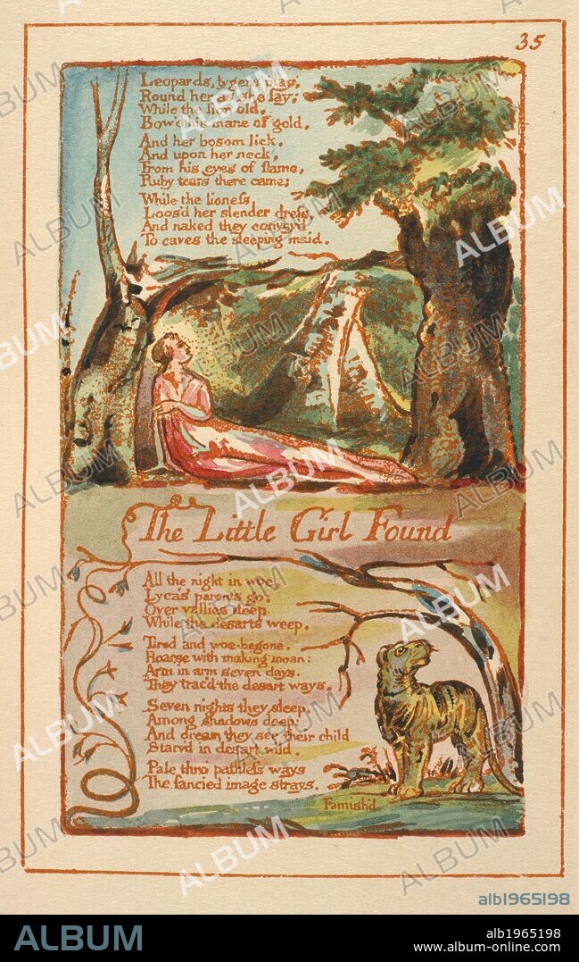 WILLIAM BLAKE. The little girl found. Songs of Innocence and of Experience. H. Young & Sons: Liverpool, 1923. Little girl found. Illustrated poem  Image taken from 'Songs of Innocence and of Experience. [A facsimile of a coloured and gilded copy of the first edition.].'  Published by H. Young & Sons: Liverpool, 1923 . Source: C.71.d.19, page 35. Language: English.