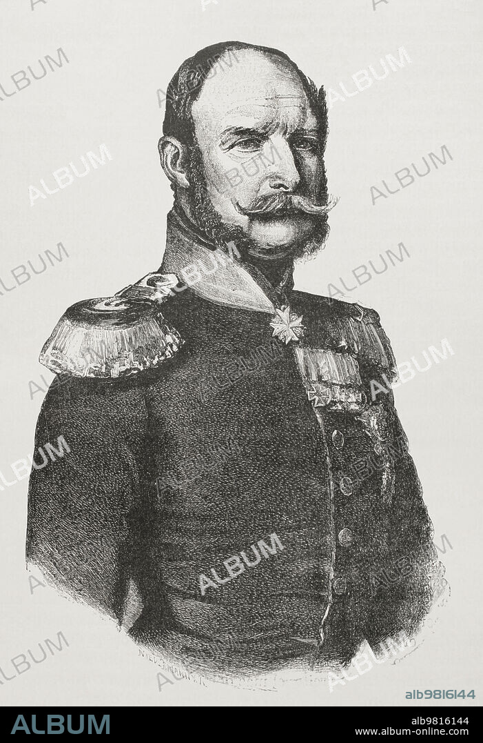 Guillermo I (1797-1888). Rey de Prusia (1861-1888) y Emperador de Alemania (1871-1888). Retrato. Grabado por Niedermann. "Historia de la Guerra Franco-Alemana de 1870-1871". Publicado en Barcelona, 1891.