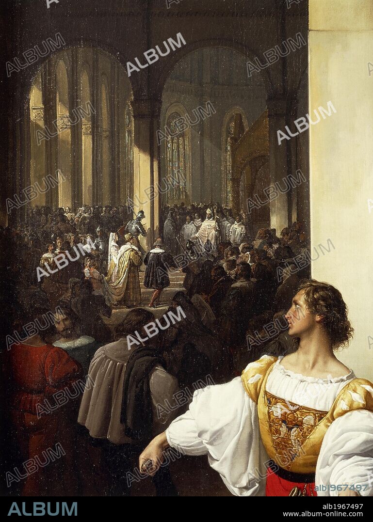 The conspiracy of Lampugnani, 1826-1829, by Francesco Hayez (1791-1882), oil on canvas, 149x117 cm. Detail.