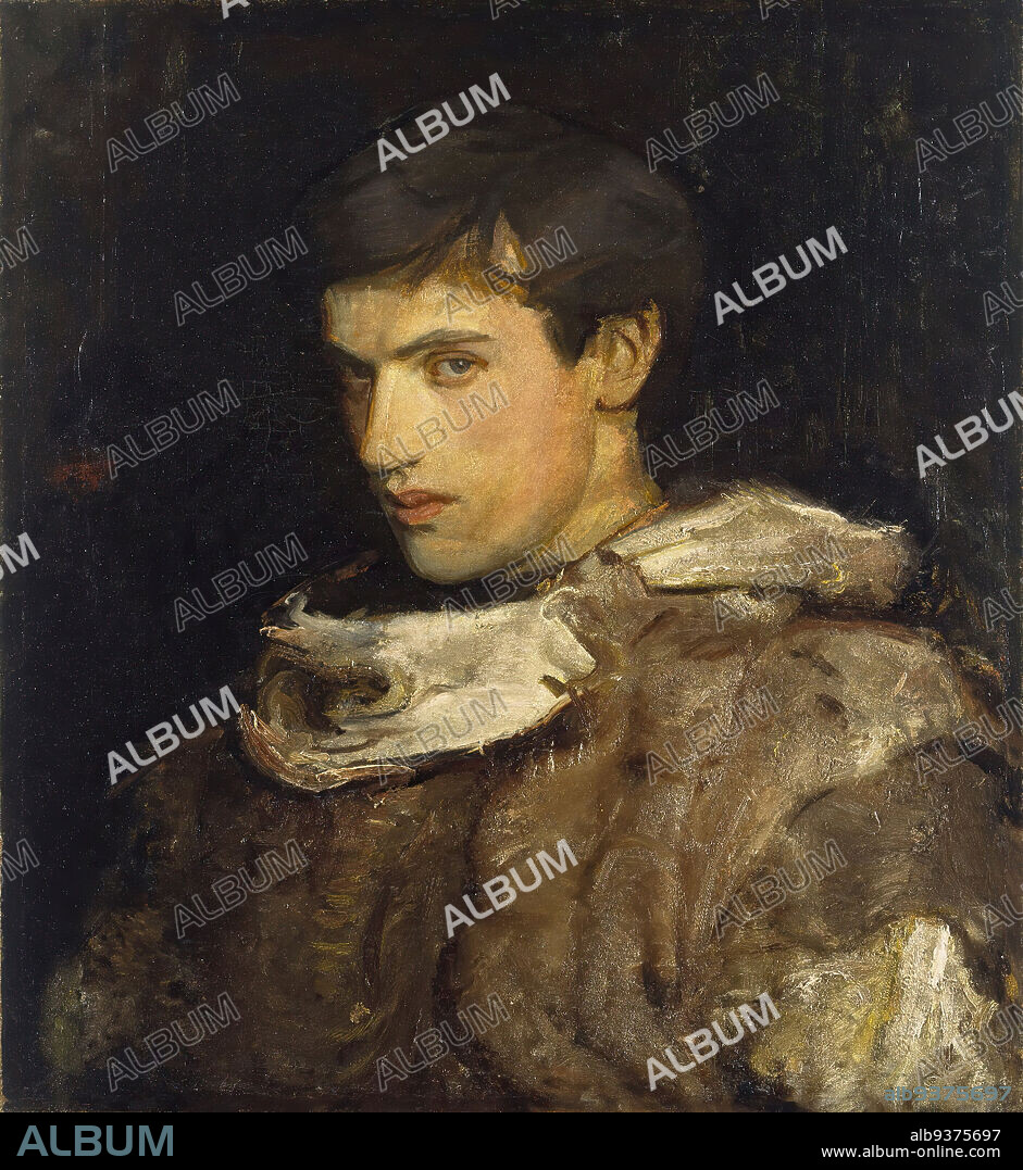 William Michael Spartali Stillman, Abbott H. Thayer, American, 1849-1921, Oil on canvas, ca. 1905-1915, 26 15/16 x 24 9/16 in., 68.5 x 62.4 cm, 20th century, american art, brooding, male, oil on canvas, painting, portrait, thayer, william michael spartali stillman, young man.