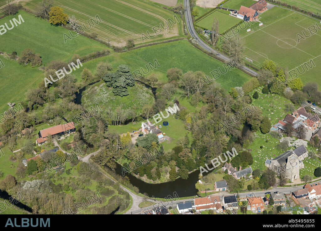HISTORIC ENGLAND. Earthwork remains of Haughley Castle, a motte and bailey castle destroyed in 1173, Suffolk, 2016.