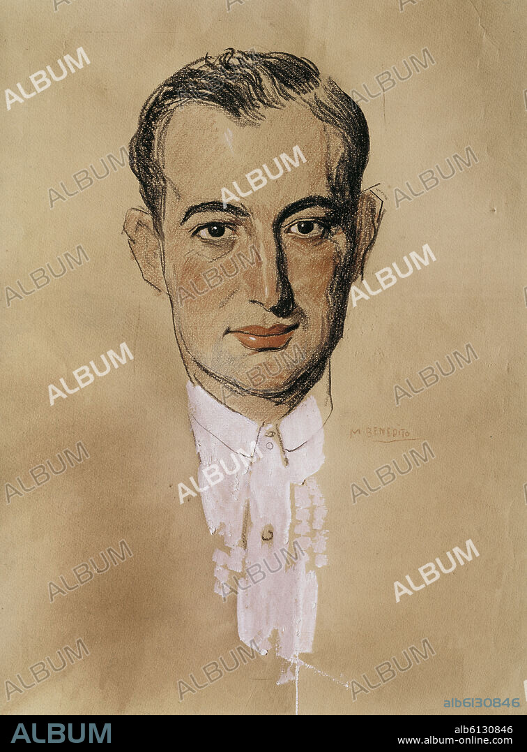 MANUEL BENEDITO VIVES. JOSE GOMEZ ORTEGA-JOSELITO O GALLITO- RETRATO -CARBONCILLO/CERAS/OLEO/S XX.
