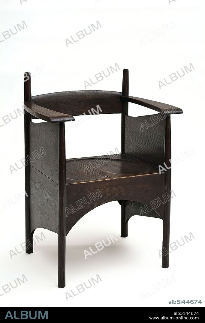 Charles Rennie Mackintosh, chair for the Argyle Tea Room, property of the Stiftung für die Hamburger Kunststammlungen, oak, stained, Total: height: 83.00 cm; width: 60.00 cm; depth: 45.00 cm, unmarked, seating, Art Nouveau.