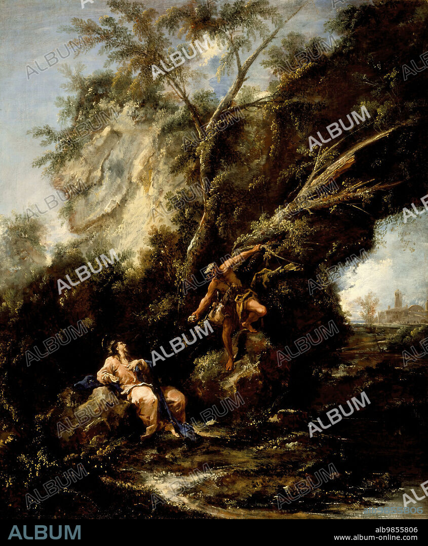 ANTONIO FRANCESCO PERUZZINI. Landscape with the Temptation of Christ, c1715.