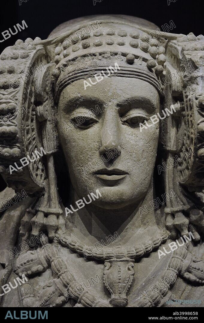 Lady of Elche. Detail. 5th-4th century BC. Iberian culture. Limestone female bust, originally polychrome. From La Alcudia, Elche (Valencian Community, Spain). National Archaeological Museum. Madrid. Spain.