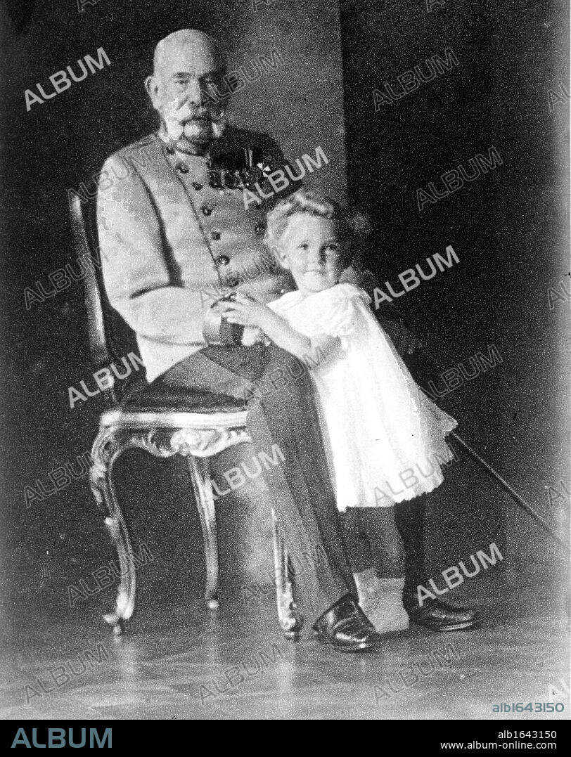 Franz Joseph I (1830-1916), Emperor of Austria and King of Hungary 1848-1916, with his great-great-nephew Otto von Habsburg  (born 1912).