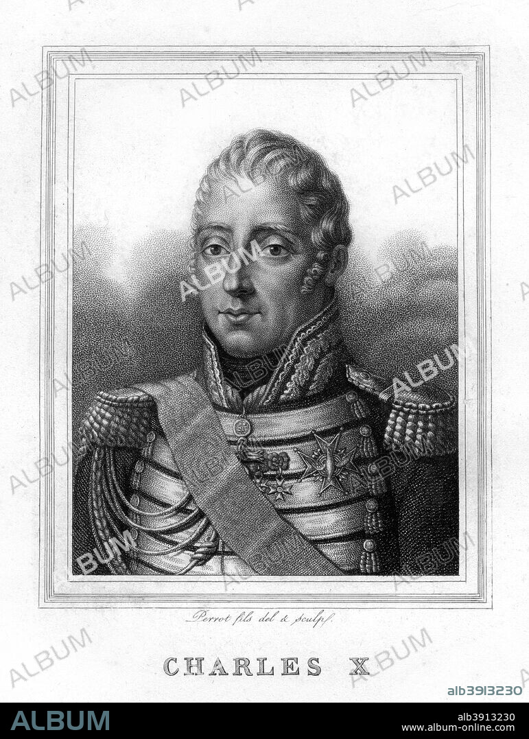 Charles X, King of France, 19th century. The brother of Louis XVI and Louis XVIII, Charles (1757-1836) came to the throne in succession to the latter in 1824. His coronation, at the traditional site of Reims, was a grandiose affair comparable in scale (and cost) to that of George IV of England in 1821. In style his rule harked back to the pre-revolutionary Ancien Regime, making him unpopular with the liberal elements of French society. In 1830 he elected to abdicate rather than rule as a constitutional monarch.