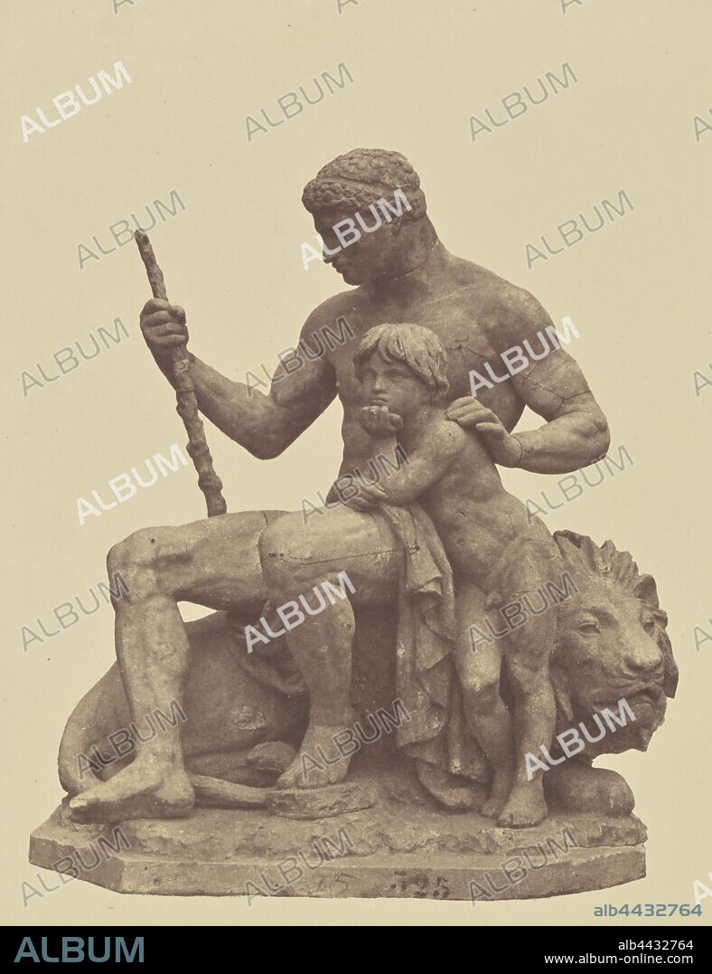La Force, Sculpture by Antoine-Louis Barye, Decoration of the Louvre, Paris, Édouard Baldus (French, born Germany, 1813 - 1889), Paris, France, 1852–1857, Salted paper print, 18.5 × 14.3 cm (7 5/16 × 5 5/8 in.).