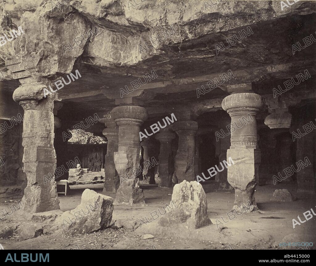The Great Temple Inside the Elephanta Caves, Lala Deen Dayal (Indian, 1844 - 1905), India, about 1882, Albumen silver print, 22.9 × 28.4 cm (9 × 11 3/16 in.).