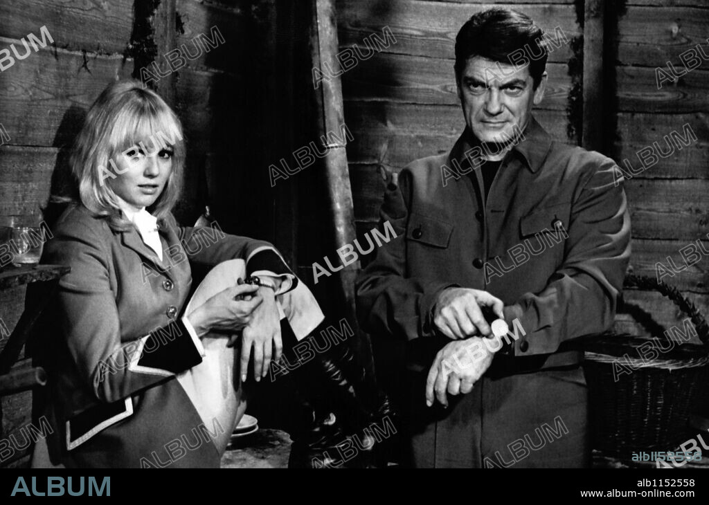 JEAN MARAIS and MYLENE DEMONGEOT in FANTOMAS AGAINST SCOTLAND YARD, 1967 (FANTOMAS CONTRE SCOTLAND YARD), directed by ANDRE HUNEBELLE. Copyright P.A.C.