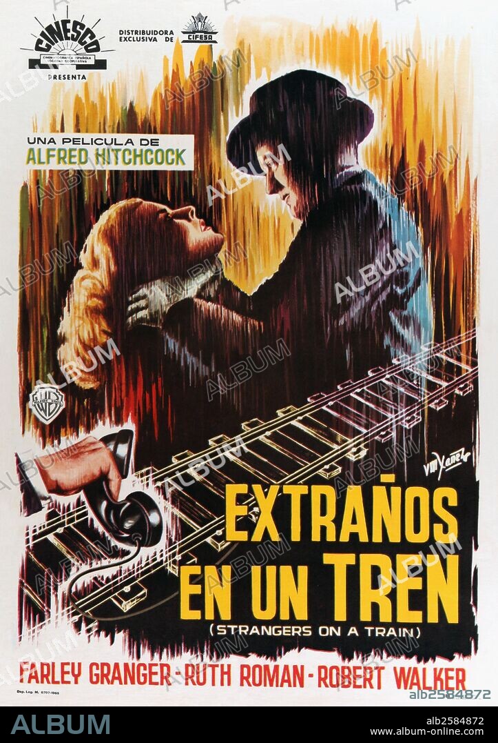 Poster of STRANGERS ON A TRAIN, 1951, directed by ALFRED HITCHCOCK. Copyright WARNER BROTHERS.