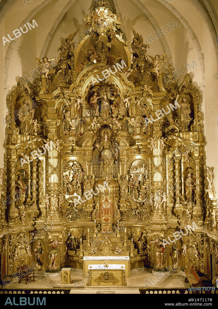 ARTE BARROCO. ESPAÑA. PAU COSTA. Escultor español. RETABLO del ábside de la IGLESIA DE SANTA MARIA (1727). Madera. CADAQUES. Provincia de Girona. Cataluña.