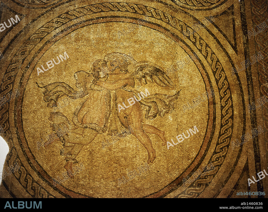 EROS. Dios del Amor entre los griegos. MOSAICO romano ubicado en el Alcázar de los Reyes Cristianos. CORDOBA. Andalucía. España.
