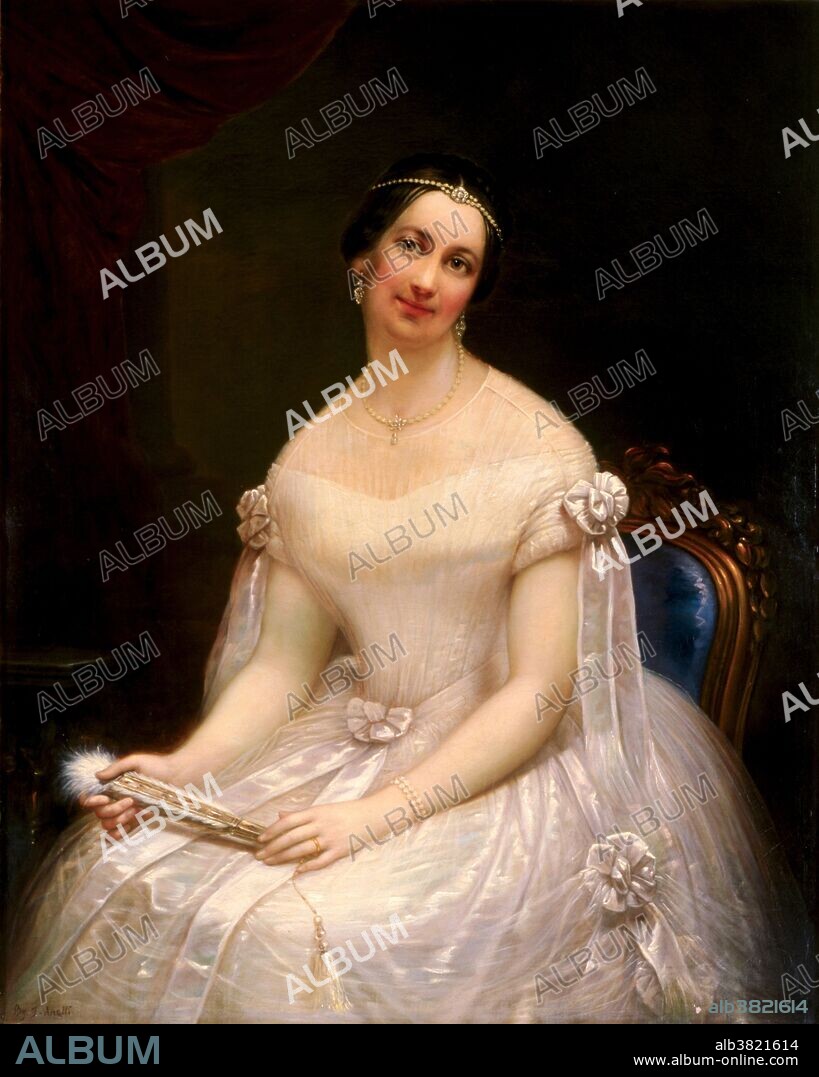 Julia Gardiner Tyler (May 17, 1820 - July 10, 1889) was the second wife of John Tyler, the tenth President of the United States, and served as First Lady of the United States from June 26, 1844, to March 4, 1845. In early 1842, Julia was introduced to President John Tyler at a White House reception. Initially the northern beauty felt little attraction to the grave, reserved Virginia gentleman, who was thirty years her senior. But they began seeing each other in January 1843, only a few months after the death of First Lady Letitia Christian Tyler. They married in 1844. Julia enjoyed the duties of First Lady. In the last month of the Tyler administration, she hosted a grand White House ball that drew 3,000 guests. Their 18 year marriage produced 7 children. After her husband's death in 1862, she moved north to Staten Island, where her sympathy for the Confederates strained relations with her family and neighbors. She returned to Virginia to live with the aid of her grown children and, in her last years, a federal pension provided to all presidential widows. She suffered a stroke in 1889 and died at the age of 69. Painting by Francisco Anelli.