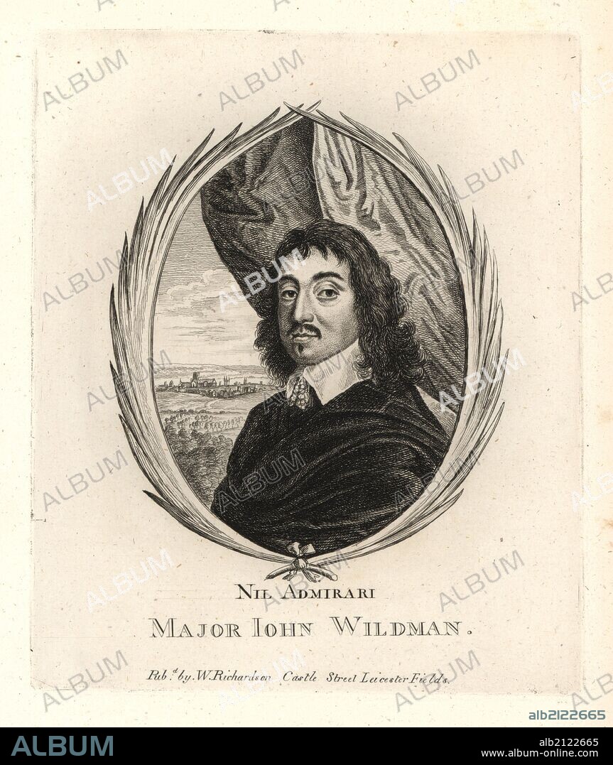 John Wildman, Major for the Parliament. From a scarce print by Wenceslas Hollar, 1653, inscribed "Nil Admirari." Copperplate engraving from Richardson's "Portraits illustrating Granger's Biographical History of England," London, 1792–1812. Published by William Richardson, printseller, London. James Granger (1723–1776) was an English clergyman, biographer, and print collector.