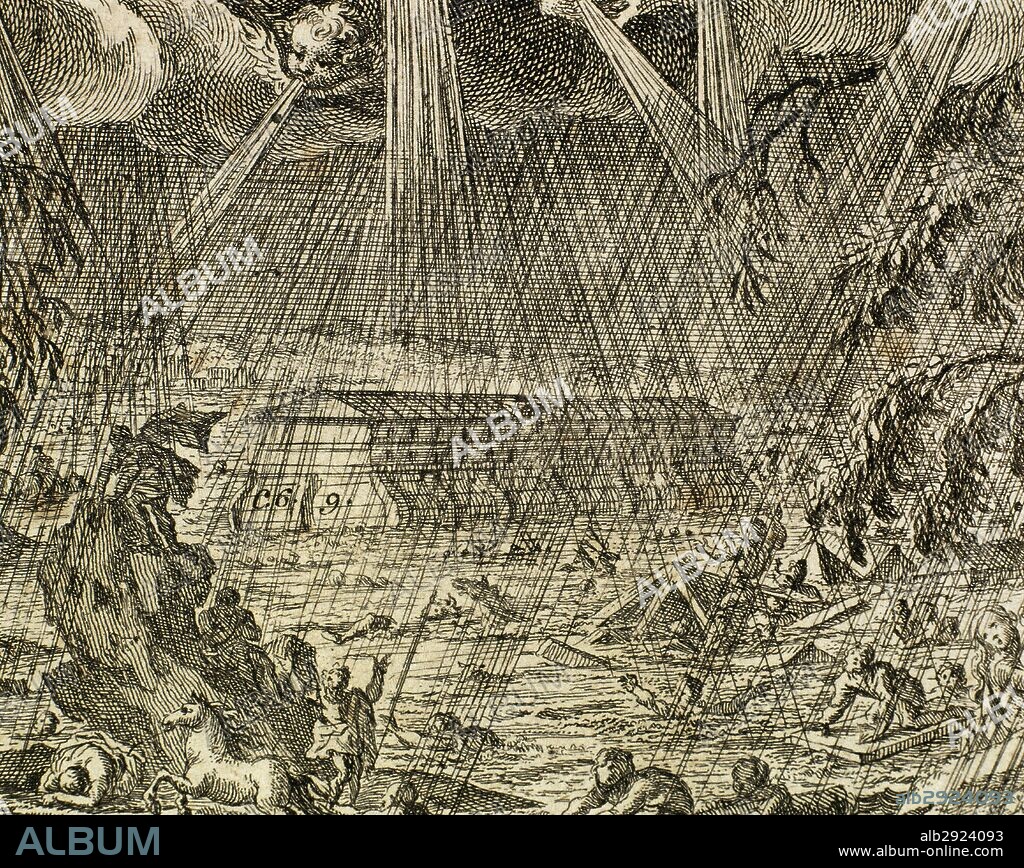 "EL DILUVIO UNIVERSAL. DETALLE DEL ARCA DE NOE". Génesis, capítulo 6.9. Grabado.