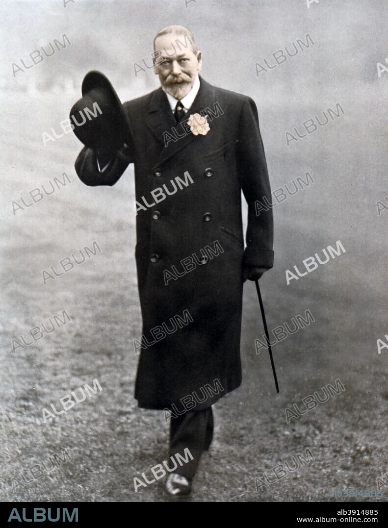 King George V (1865-1936), 1936. George, the second son of Edward VII and Alexandra of Denmark, was born at Marlborough House on 3rd June, 1865. In 1893 he married Princess Mary (with whom he had six children) and in 1910, upon the death of his father, he became king. In 1924 he appointed Ramsay MacDonald, Britain's first Labour Prime Minister, and in 1932 he introduced the idea of broadcasting a Christmas message to the people. He died of influenza on 20th January, 1936 and was succeeded by his eldest son, Edward. From His Majesty the King, 1910-1935, introduction by HW Wilson (Associated Newspapers Ltd, London, 1936).