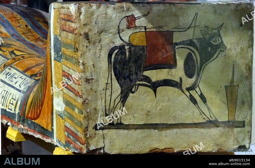 detail at the feet of the Coffin of Djedjehutyiuefankh, from the Great temple at Deir el Bahri, Thebes; Egypt. Dated to 25th Dynasty circa 770-712 BC.