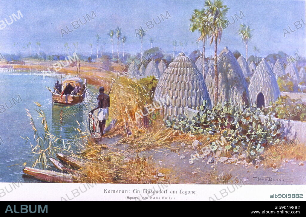 Cameroon German colony - a village on a lake. From 'Das Deutsche Kolonialreich' by Hans Meyer, 1909.