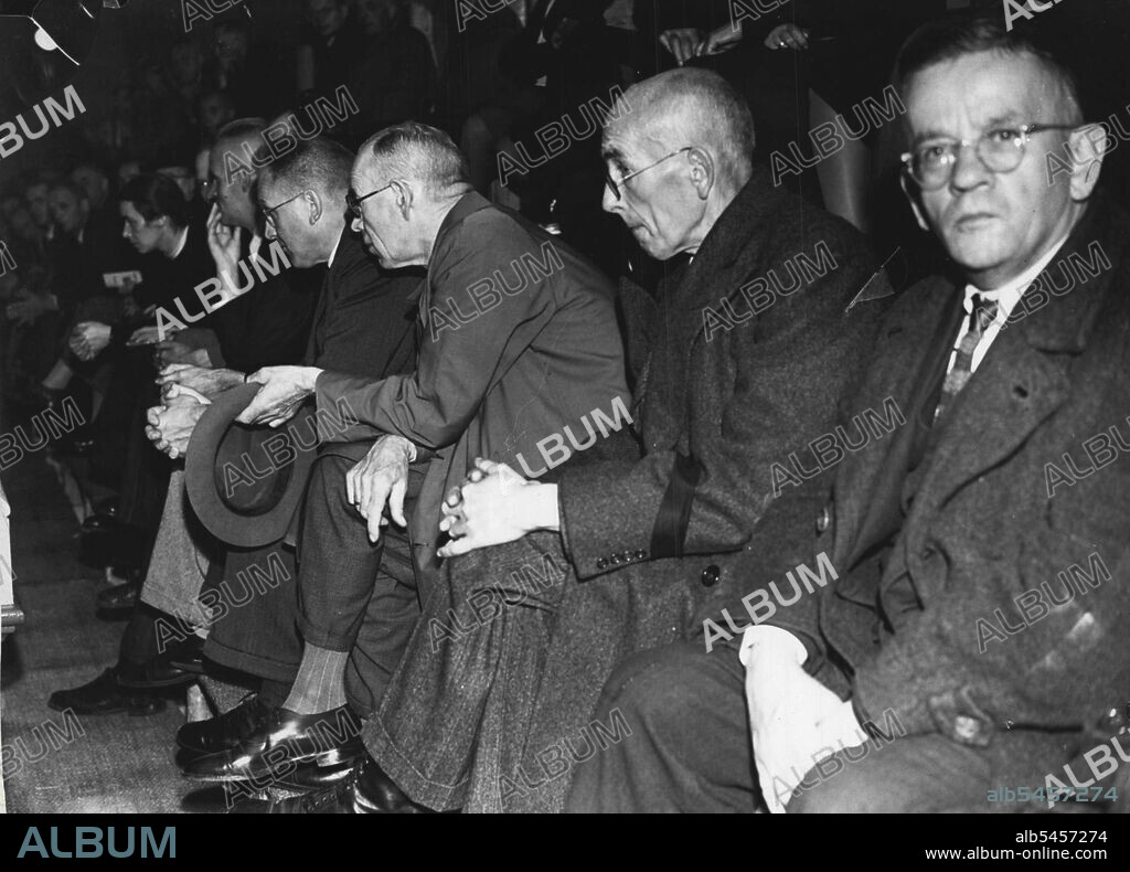 The Belsen trials -- German civilians in the public listening to the proceedings during the opening of the trial of the Belsen camp war criminals at Luneberg to-day, Josef Kramer ("The Beast") and Irma Greese were the principals.
November 11, 1945. (Photo by L.N.A).