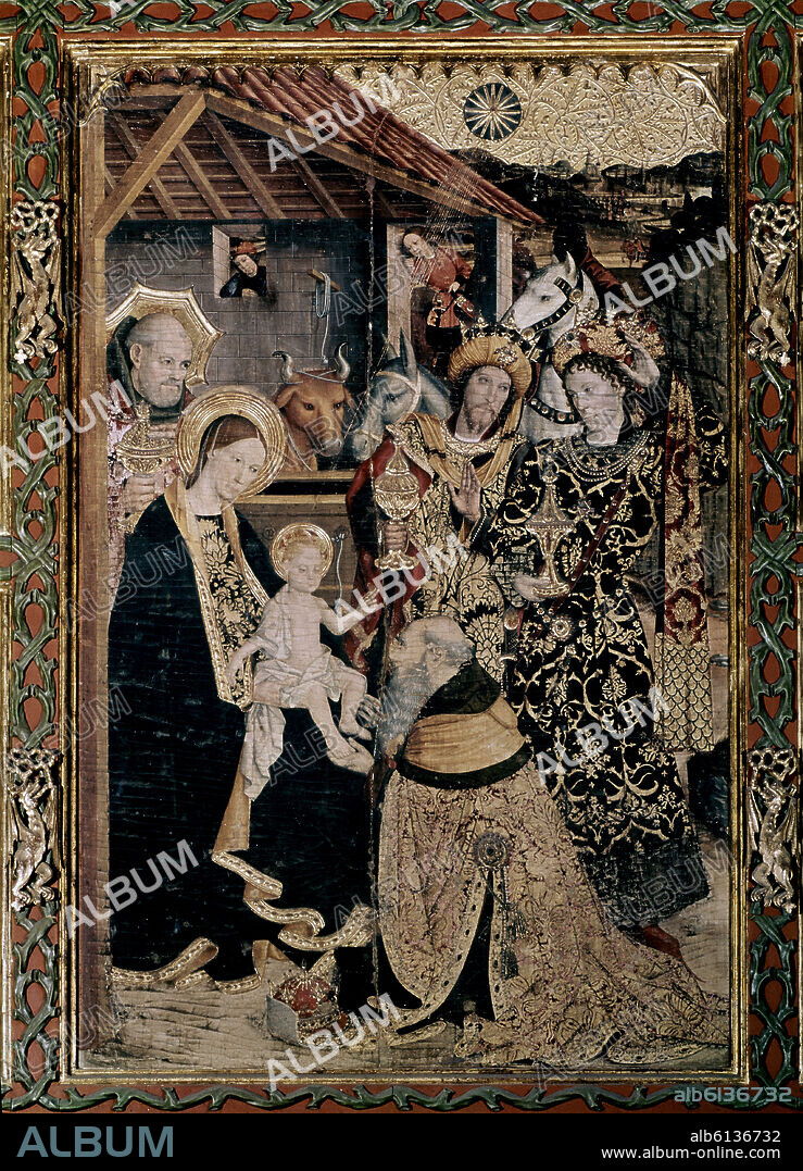 JAIME HUGUET (1414-1492). RETABLO DEL CONDESTABLE DON PEDRO DE PORTUGAL - 1465 - GOTICO CATALAN - RETRATO DE DON PEDRO DE PORTUGAL COMO EL MAS JOVEN DE LOS REYES MAGOS.