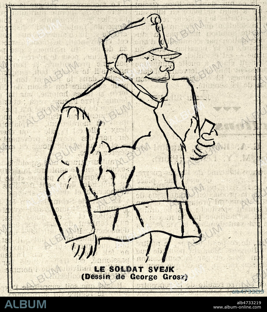 Le soldat Svejk d'apres le personnage de Jaroslav HASEK (1883-1923). Illustration de George GROSZ (1893-1959) pour Monde du 5 janvier 1929. ADAGP. Credit : Coll. Dixmier/KHARBINE-TAPABOR. : :.