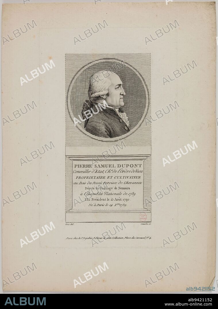 Portrait of Pierre Samuel Dupont, Curve, Wilbrode Nicolas Magloire, Engraver, Gros, Antoine, Draftsman, Circa 1789, Print, Graphic arts, Print, Etching, Burin, Dimensions - Board: Height: 21.5 cm, Width: 13.5 cm, Dimensions - Work: Height: 28.4 cm, Width: 21 cm.