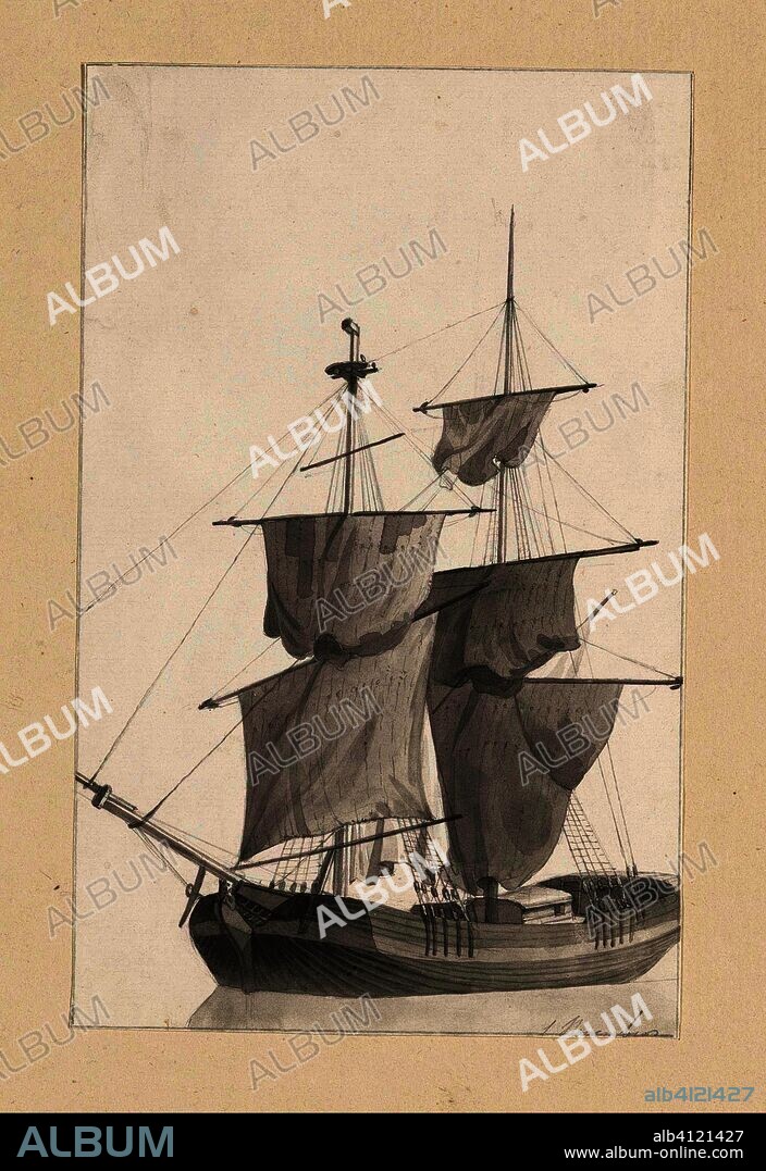 Sailing ship. Draughtsman: Hendrik Abraham Klinkhamer. Dating: 1820 - 1872. Measurements: h 193 mm × w 120 mm.
