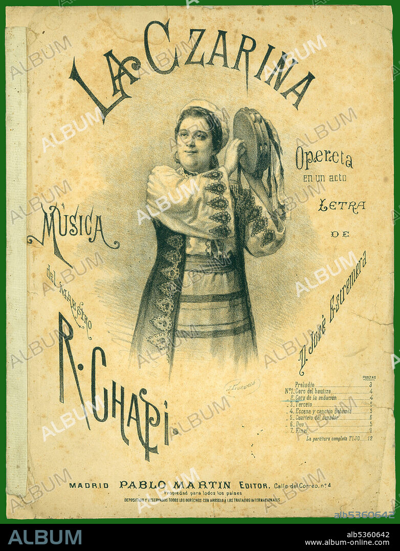 Partitura musical de la opereta La Czarina, de Ruperto Chapí. Madrid, año 1905.
