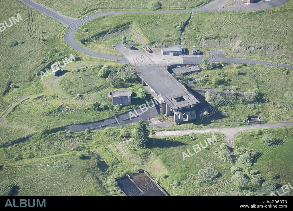 Greymare Hill missile test area, RAF Spadeadam, Cumbria, 2014. Aerial view of one of the rocket firing stands used for testing the Blue Streak missile programme in the 1950s.