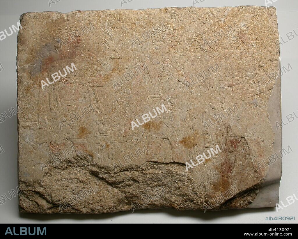 ANCIENT EGYPTIAN. Wall Fragment from a Tomb Depicting Three Offering Bearers. Egyptian. Date: 2495 BC-2345 BC. Dimensions: 40 × 51.4 × 4.8 cm (15 3/4 × 20 1/4 × 1 7/8 in.). Limestone. Origin: Egypt.
