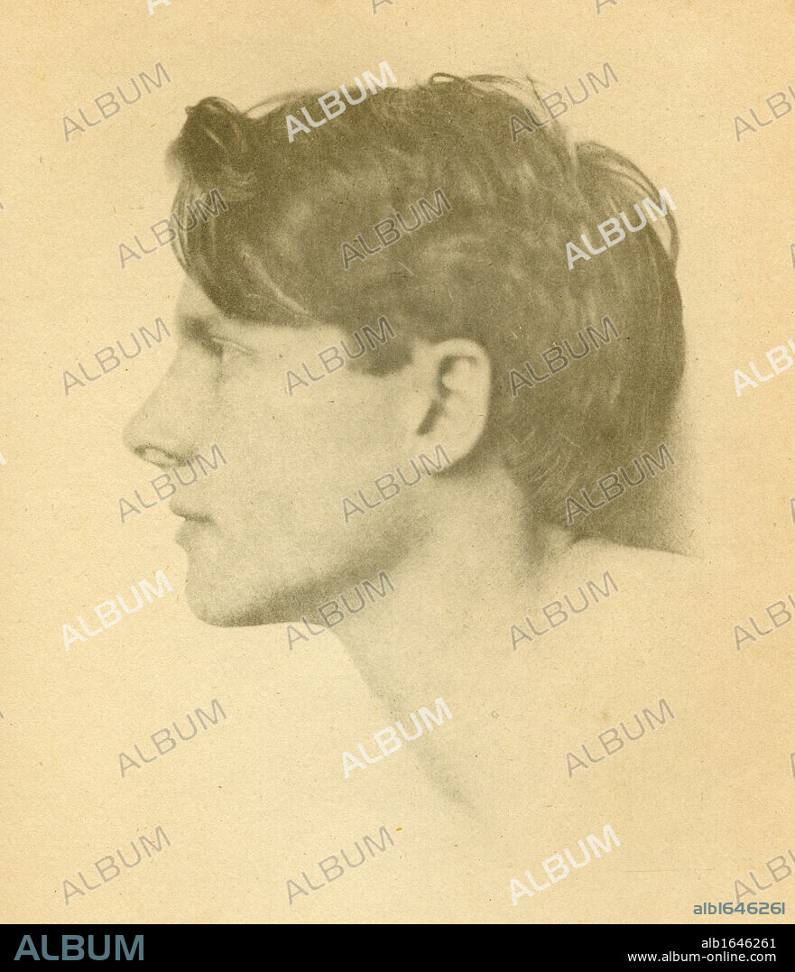 Rupert Brooke, 1887-1915. English poet. From a photograph by Sherrill Schell, Rupert Brooke in 1913. From the book "The Collected Poems of Rupert Brooke" published 1926.