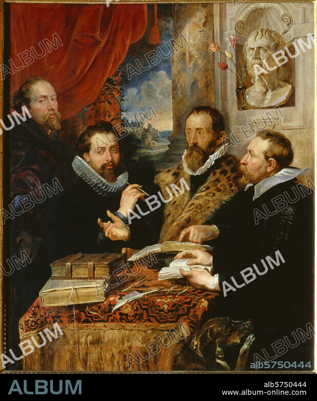 PETER PAUL RUBENS. Rubens, Peter Paul 1577-1640. "Die vier Philosophen", um 1608 (?). (v. li.: Selbstbildnis des Künstlers, sein Bruder Philip Rubens, Justus Lipsius, Jan van der Wouwere). Öl auf Holz, 164 × 139 cm. Inv. Nr. 86. Florenz, Palazzo Pitti, Galleria Palatina.