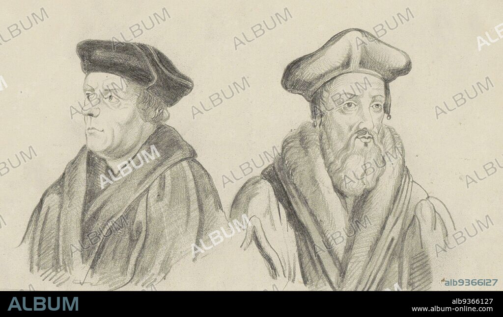 Page 23 verso from a sketchbook with 52 pages, Portraits of Thomas Cromwell and Thomas Cranmer., Willem Hendrik Schmidt, 1819 - 1849.