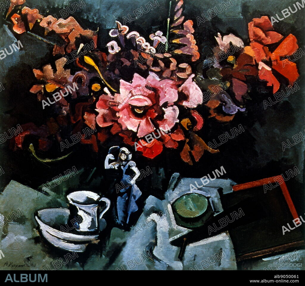 Still Life with roses, 1918 by Alexander Vasilyevich Kuprin (1880 - 1960); Russian painter, a member of the Jack of Diamonds group. His most famous works are various landscape and still life.