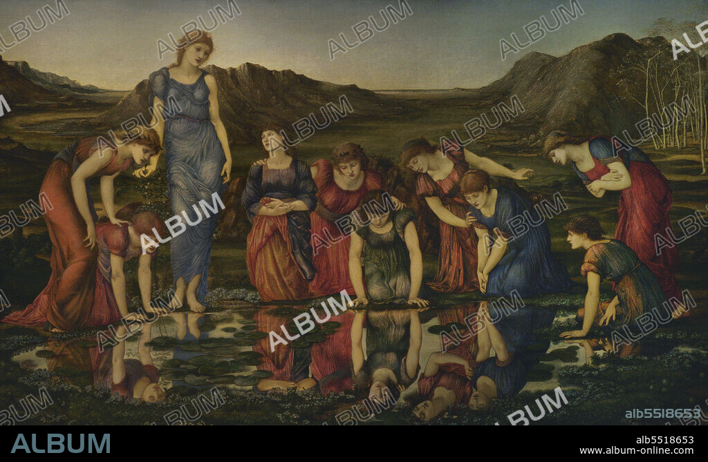 EDWARD BURNE-JONES (1833-1898). BRITISH PAINTER.. Sir Edward Burne-Jones (1833-1898). Pintor inglés. El Espejo de Venus, 1877. Oleo sobre lienzo (120 x 200 cm). Museo Calouste Gulbenkian. Lisboa. Portugal.
