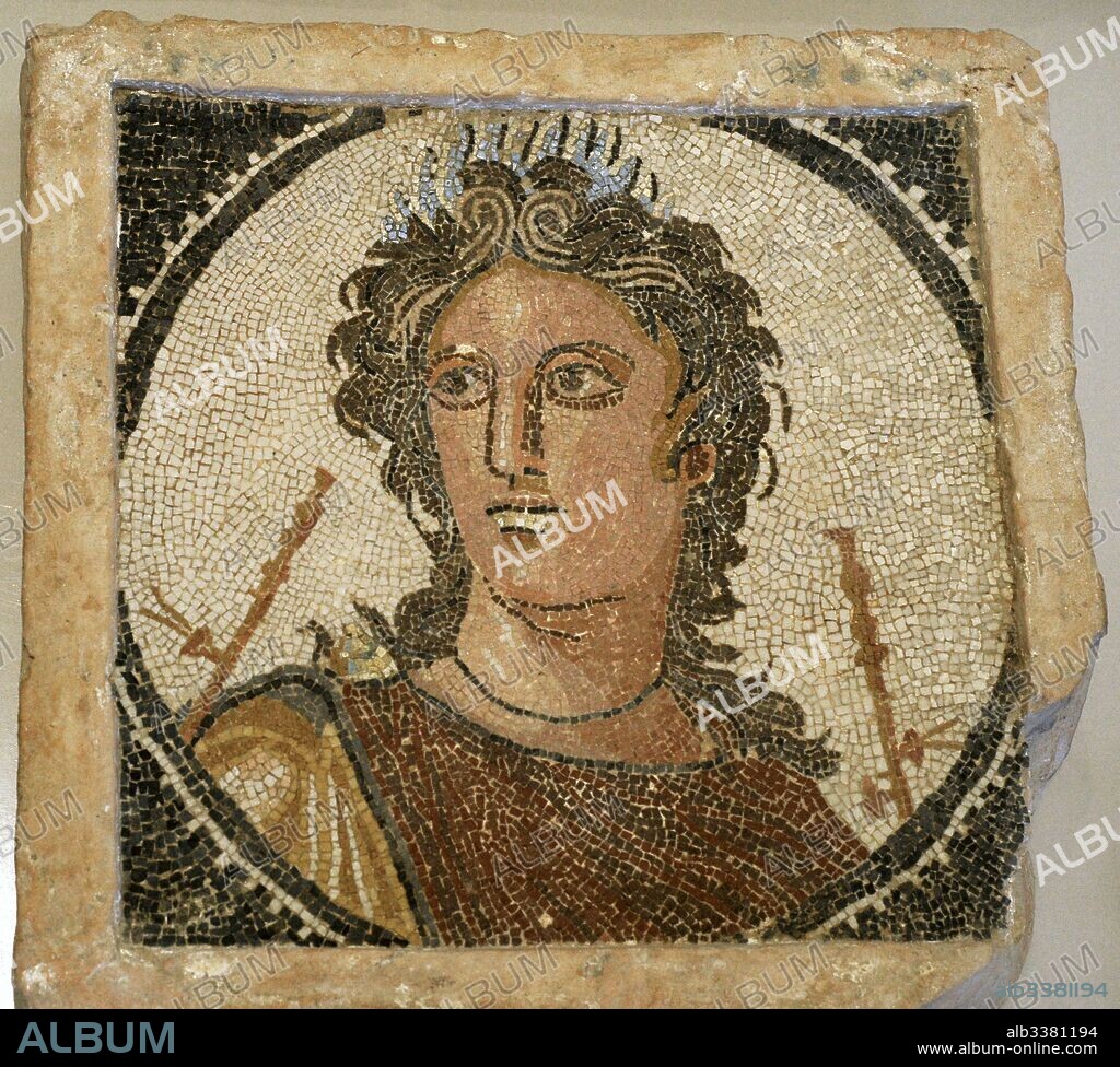 Mosaico de la pared con la representación de Euterpe, la musa de la música de flauta. Siglo II d. C. Museo Nacional Arqueológico. Tarragona. Cataluña. España. Mosaic of the wall with representation of Euterpe, muse of the flute. 2nd century AD. National Archaeological Museum. Tarragona. Spain.
