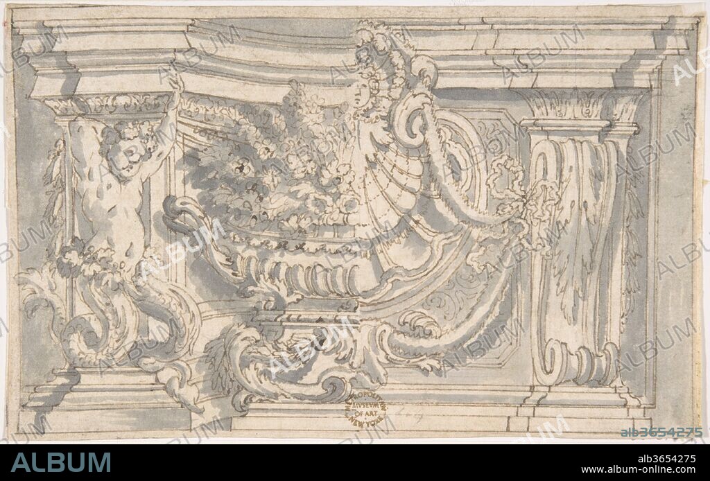 Drawing Showing Two Alternate Designs for an Ornamental Niche or Panel. Artist: Anonymous, Italian, Roman-Bolognese, 17th century. Dimensions: 4-11/16 x 7-1/2 in.  (11.9 x 19 cm). Date: 17th century.