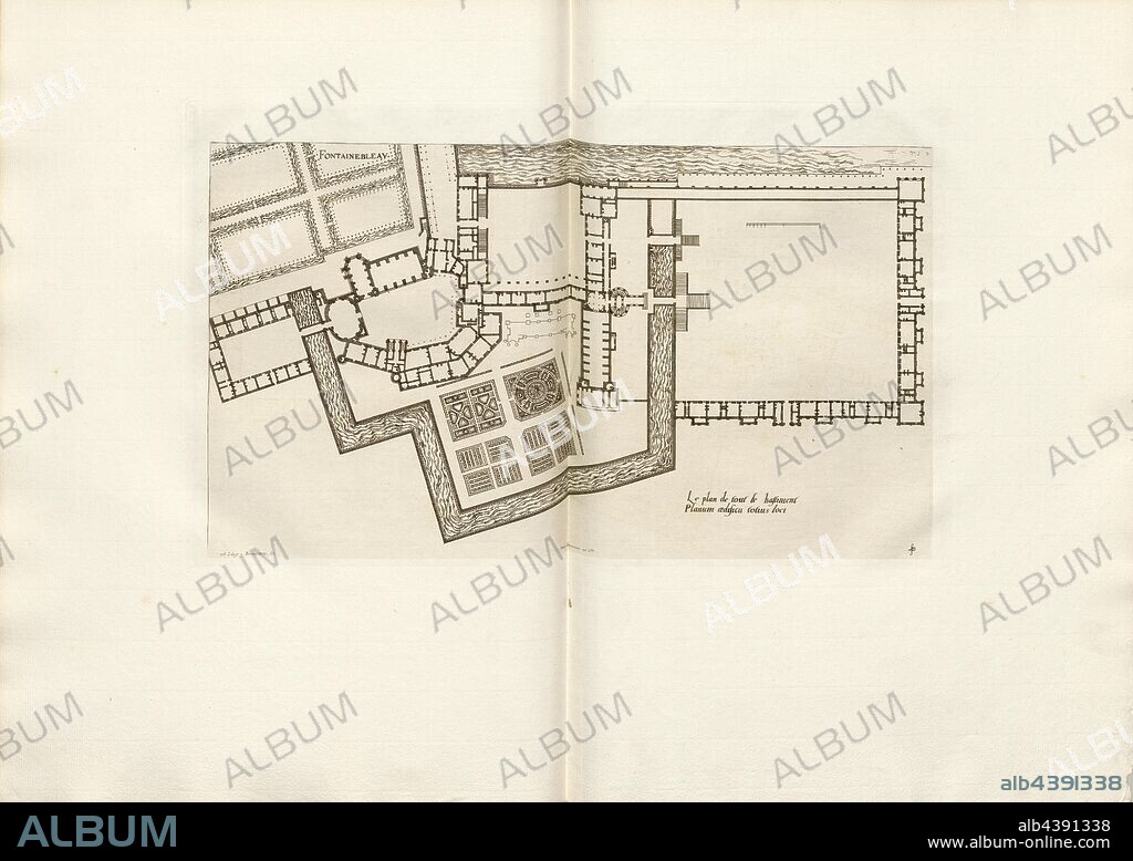 Fontainebleau. The plan of the whole bastion, Floor plan of Château de Fontainebleau in France, Signed: FD; Imp. Lemercier et Cie, A. Lévy (ed.), Fig. 10, T. 2. 9., Cerceau, Jacques Androuet du (del.); Faure-Dujarric, Pierre-Lucien (sc.); Lemercier (imp.); Levy, A. (ed.), 1868, Jacques Androuet du Cerceau; Hippolyte A. Destailleur: Les plus excellents bastiments de France. Paris: A. Lévy, Libraire-Editeur, M DCCC LXVIII - M DCCC LXX. [1868-1870].