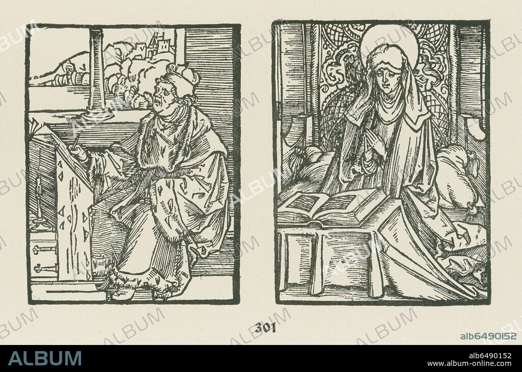 ALBERTO DURERO. Magister Matthias, canon of Linkoeping and Saint Birgitta. Illustration to Saint Birgitta of Sweden: Revelationes (Birgitta Suecica, Reuelationes sancte Birgitte). Published by Florian Waldauf (von Waldenstein), printed by Anton Koberger, Nuremberg, 21 September 1500. Woodcut.