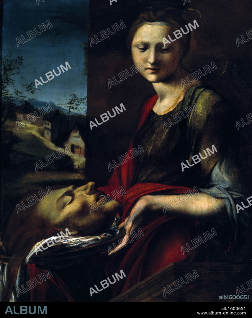 Salome by Alonso Berruguete,  oil on panel,  (1480/6-1561) Italy,  Florence,  Galleria degli Uffizi.