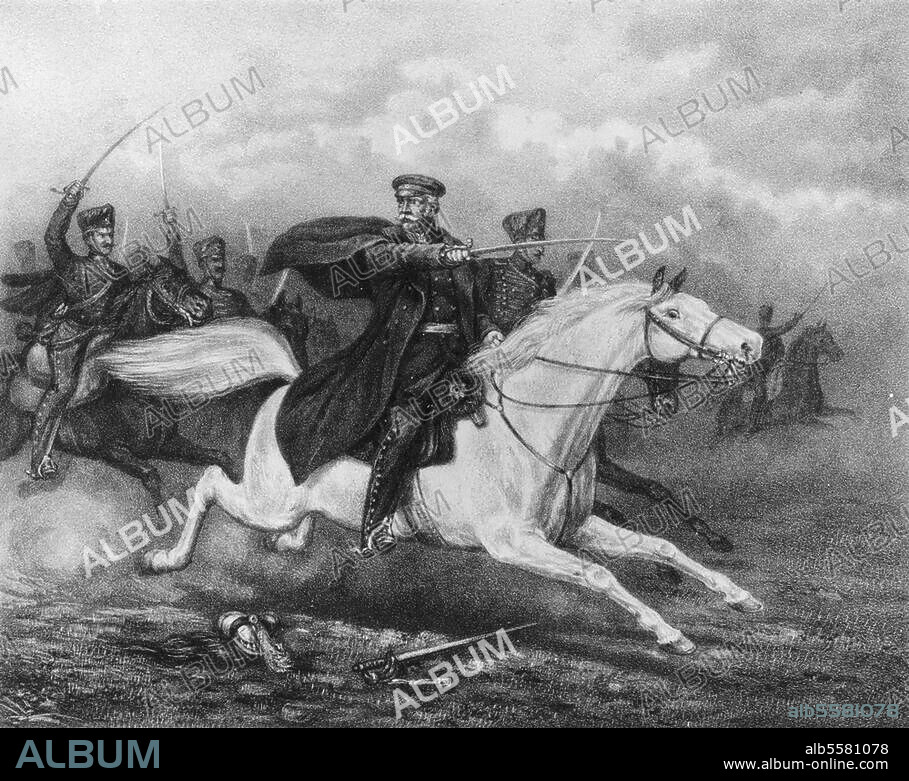 Blücher, Gebhard Leberecht, Fürst B. preuß. Generalfeldmarschall. 1742-1819. Rostock 16.12.1742 - Krieblowitz (Schlesien) 12.9.1819. "Marschall Vorwärts". (Blücher in den Befreiungskriegen 1813/15). Lithographie, um 1865, nach Moritz Blanckarts (1839-1883).