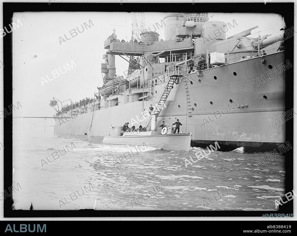 HARRIS & EWING. South Carolina class battleship, either South Carolina or Michigan, the first American dreadnoughts.