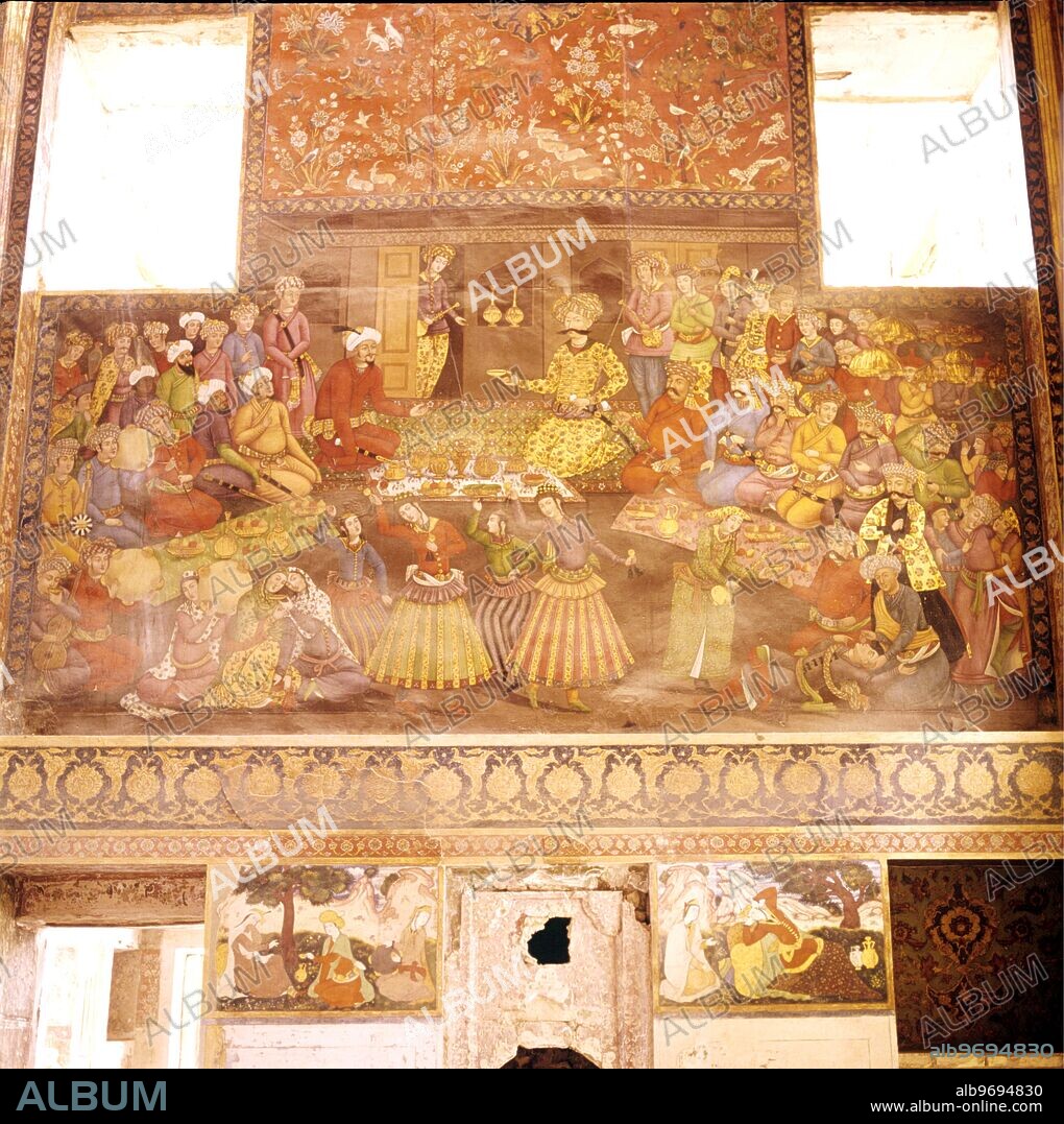 Image No. IR92HA15. Mural painting. Safavid palace of Chehel Sotoun, Isfahan, Persia, Iran. 17th century. Shah Abbas I receiving ambassadors.