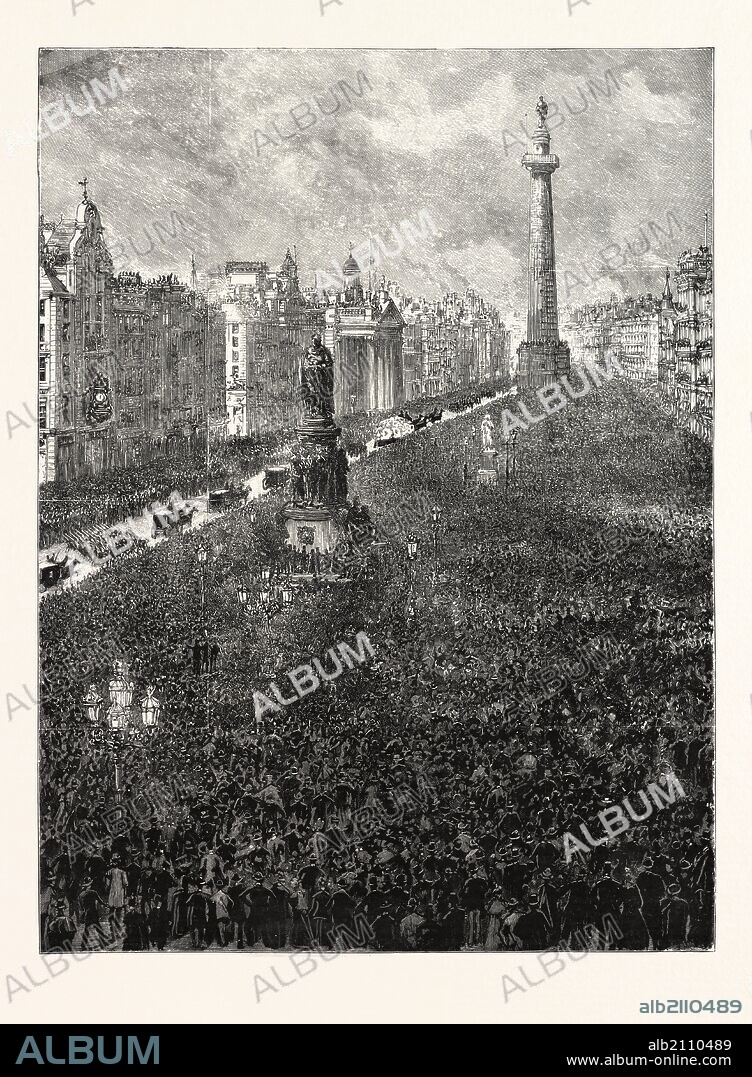 THE FUNERAL OF MR. C.S. PARNELL: THE PROCESSION PASSING THROUGH SACKVILLE STREET, DUBLIN.